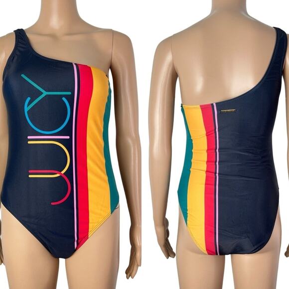 Juicy Couture One Shoulder Black Color Block One Piece Bathing Suit - Picture 13 of 13